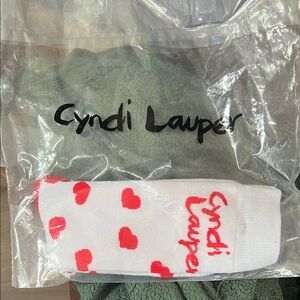 Women's White Crew Socks with Red Heart Print